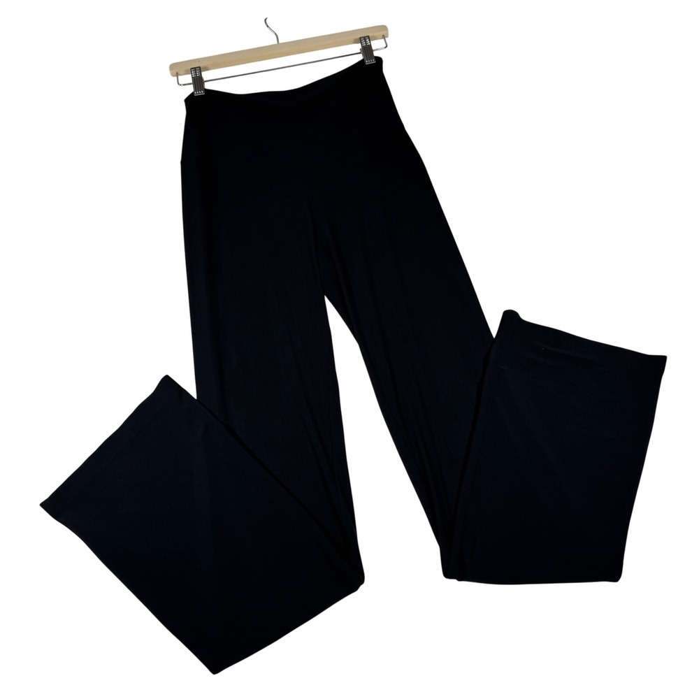 Norma Kamali Wide Leg Pants Women Medium Black High Waist Stretch Jersey Flare